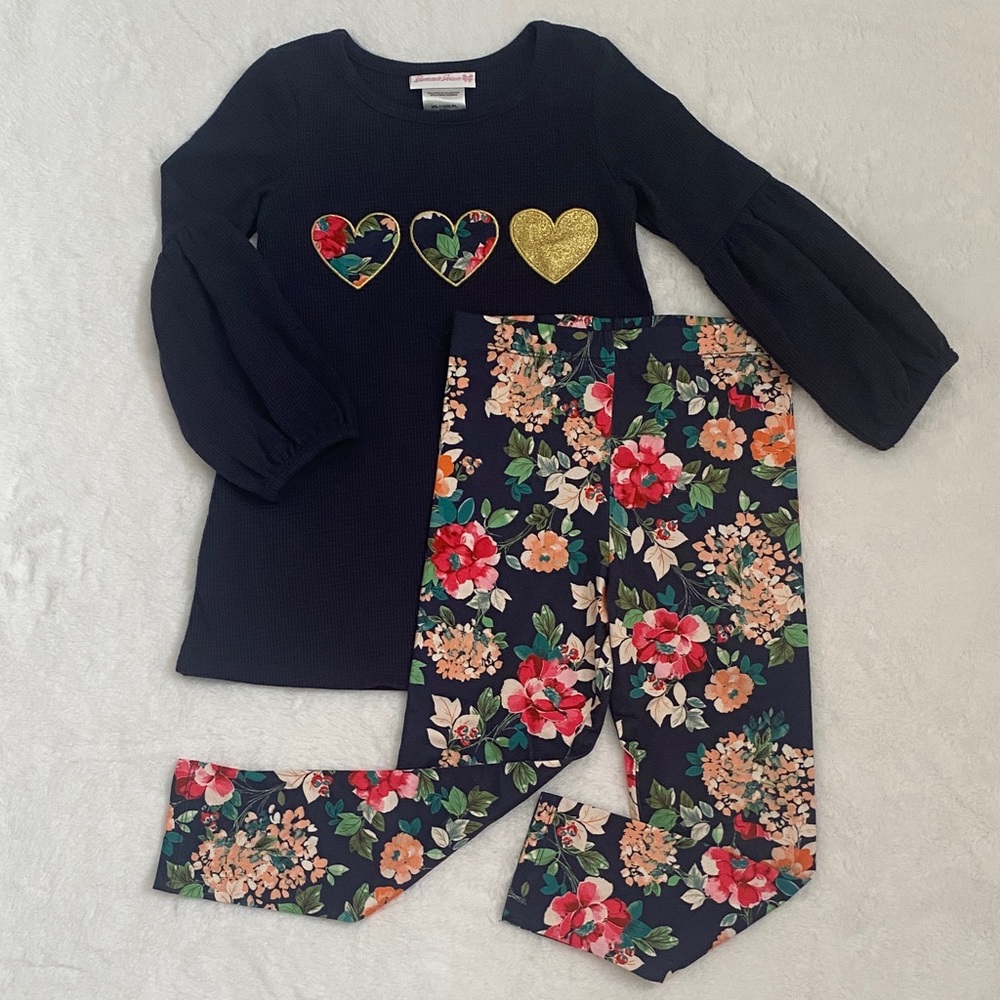 Bonnie Jean Floral Heart Top & Leggings Size 6